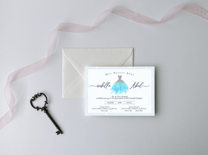 Blue Quinceanera Invitation, Quinceanera Invitation, Invitation in Spanish, Invitacion de Quinceanera, Quinceanera Template