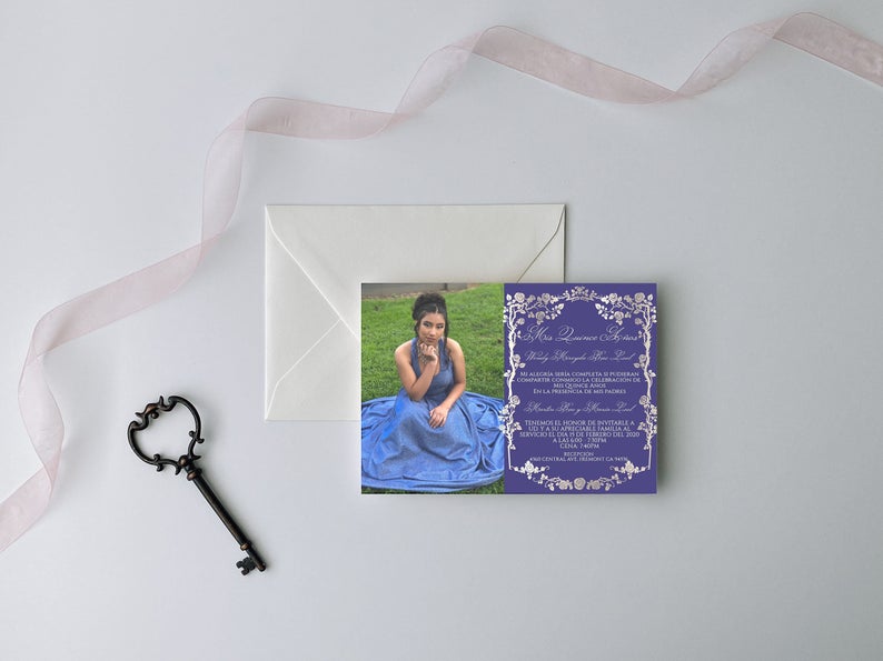 Blue Quinceanera Invitation with Photo, Quinceanera Invitation, Invitation in Spanish, Invitacion de Quinceanera, Quinceanera Template