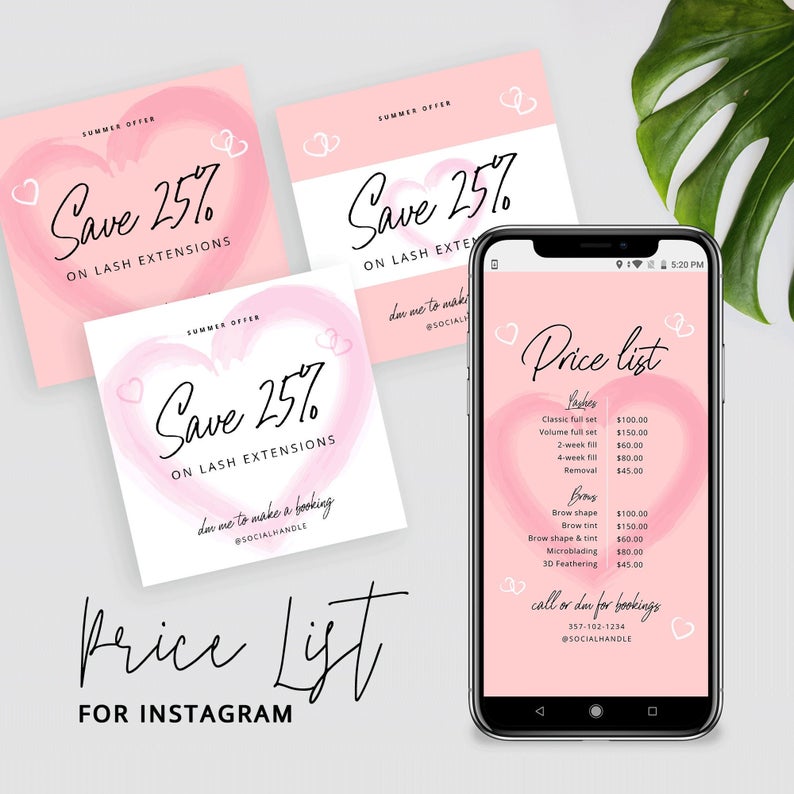 Instagram Price List Template, Digital Beauty Price List, Salon Price List Templates, Social Media Price List, DIY Insta Stories Menu, Corjl