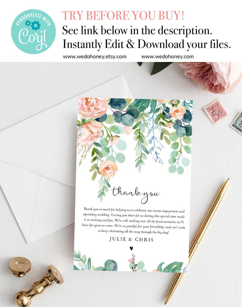 Wedding Thank You Letter, Boho Floral Garden, Instant Download #048