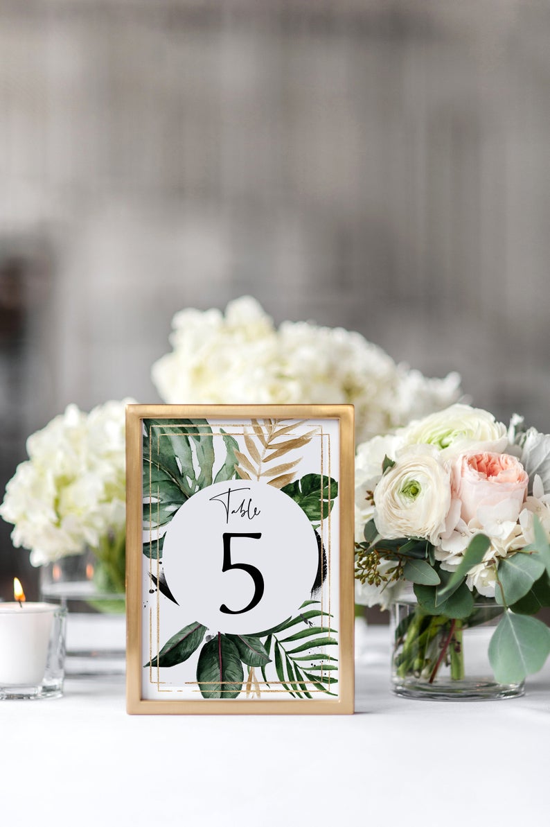 Tropical Table Numbers Template, Tropical Table Seating Chart, Wedding Table Numbers, Instant Download, Corjl, Couples Shower 4