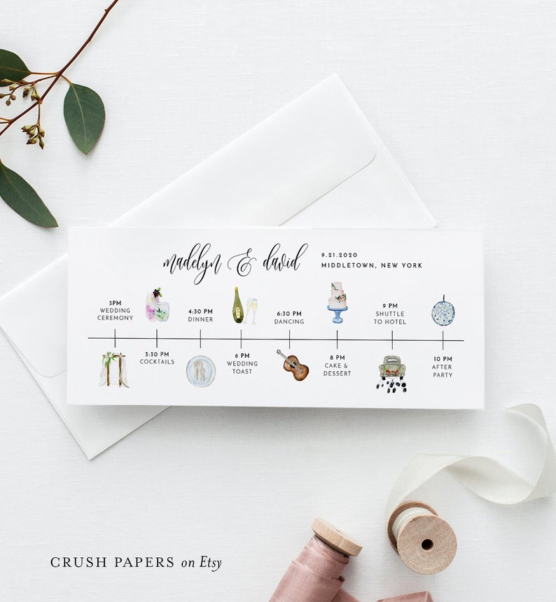Wedding Timeline and Welcome Letter, Watercolor Illustrations, 100% Editable Template, Wedding Itinerary, INSTANT DOWNLOAD, Corjl #010-201TL