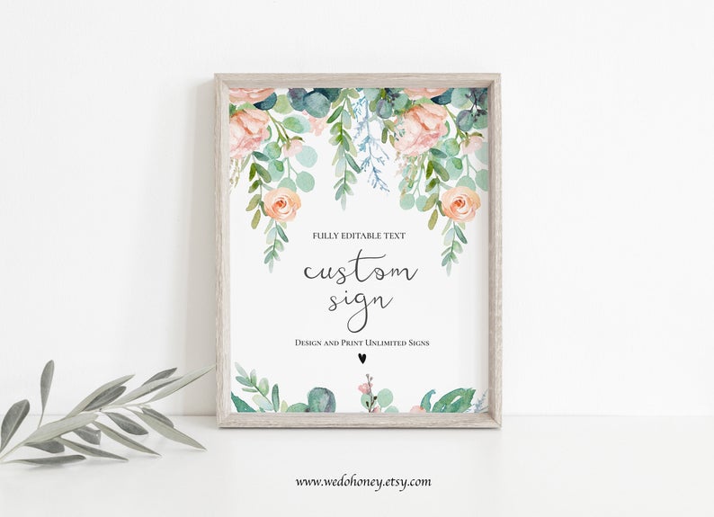 Custom Wedding Sign Template, Boho Garden Signs, Fully Editable Text, Unlimited Signs, 5×7 and 8×10 #048