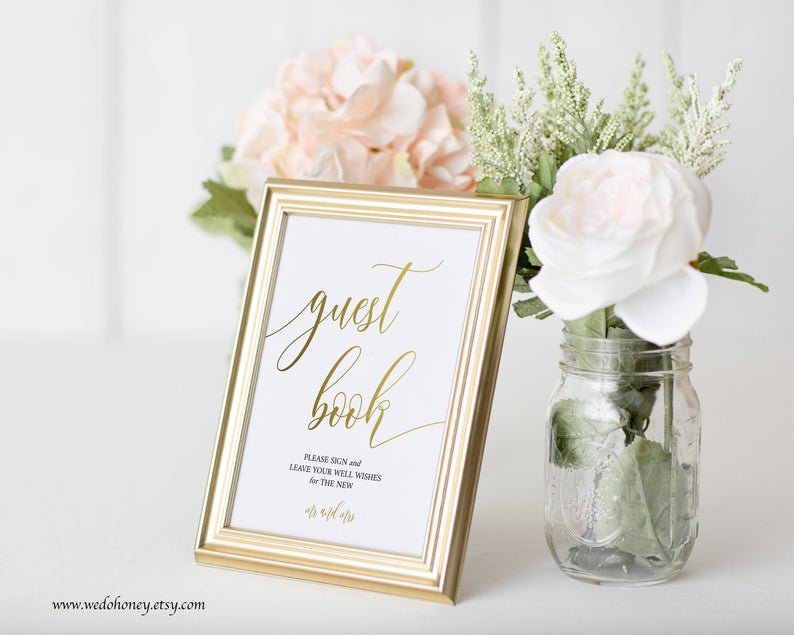Gold Guest Book Sign, Modern and Minimalist, Editable Text #0035
