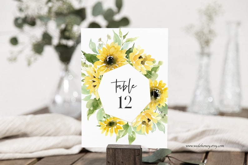 Sunflower Table Numbers, Rustic Wedding Table Printable, 5×7 and 4×6 #00101_12