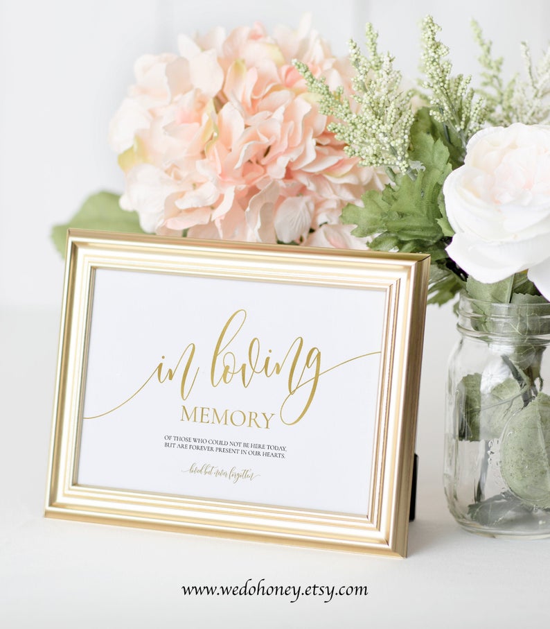 Gold In Memory Sign, Memorial Table Sign, Edit with Corjl #0035