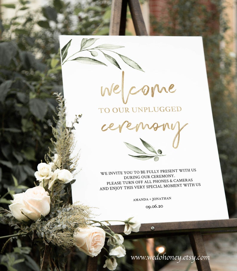 Gold Unplugged Ceremony Wedding Sign, No Phone Camera, Editable Template, Instant Download #201_10