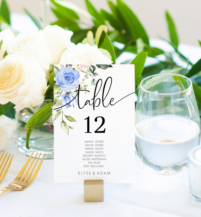 Blue Floral Editable Printable Table Numbers Template – Editable PDF Download – DIY Wedding Stationery – Darcy Floral