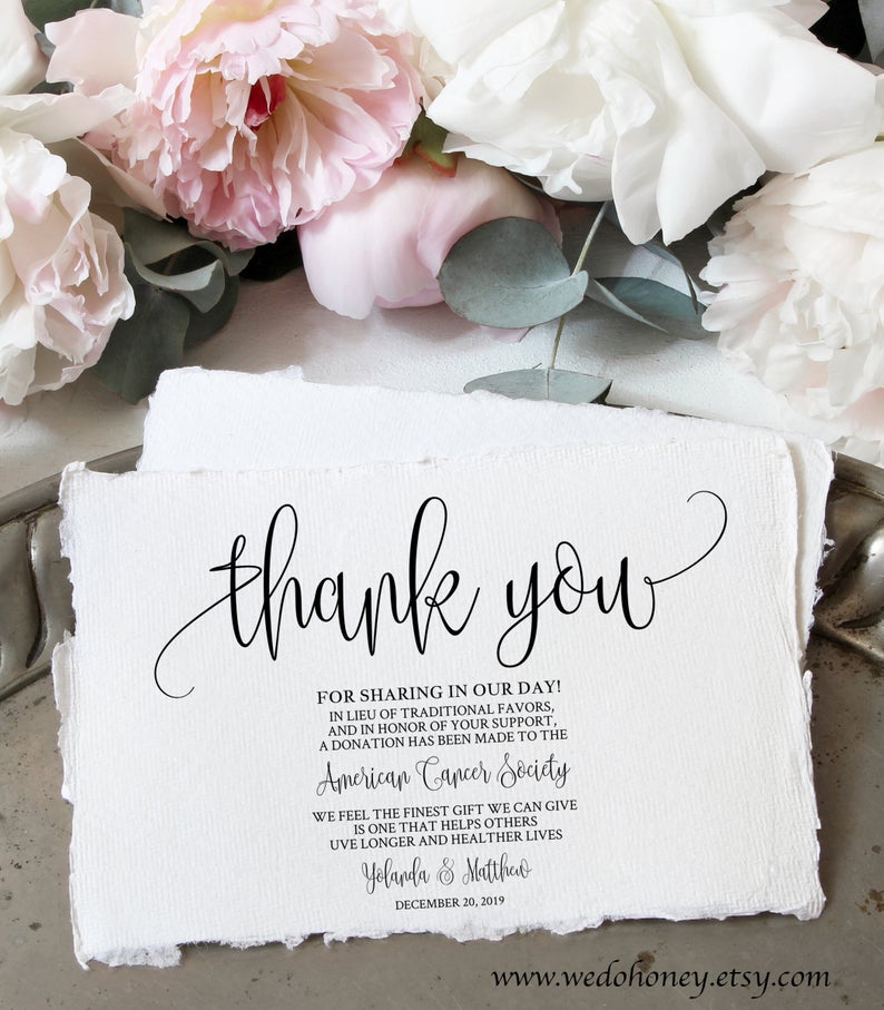 Editable Wedding Thank you Note, Reception Info, Donation Card, Fully Editable Text with Corjl #WDH070