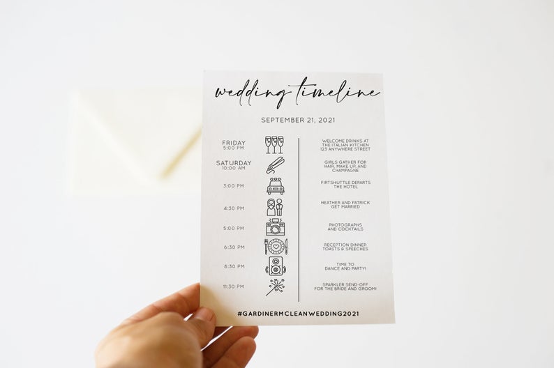 Modern – Minimalist Wedding Timeline Template, Editable Wedding Timeline, Wedding Welcome Letter Itinerary, Wedding Day Itinerary Template