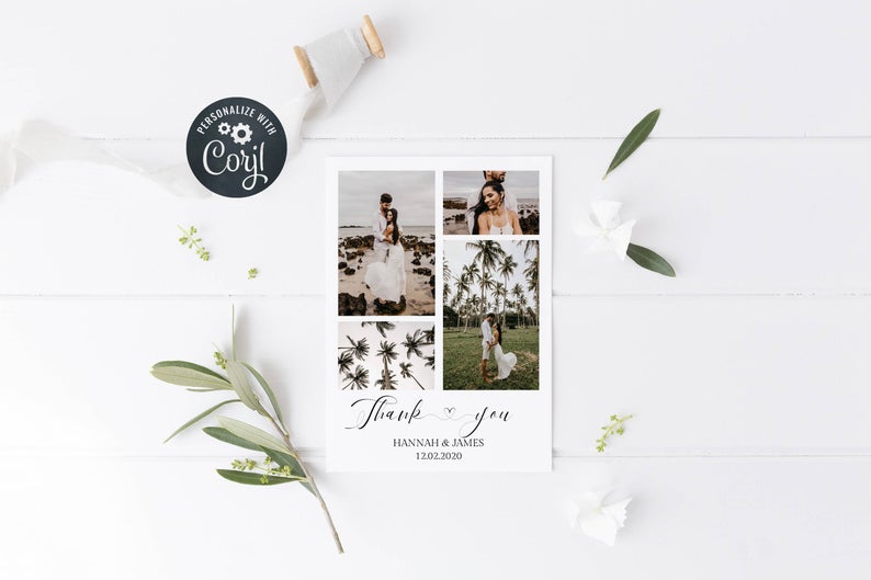 Photograph Thank You Card, Printable Wedding Thank You Card Template, Corjl Template, 4×6 or 5×7, Calligraphy Thank You, Instant Download