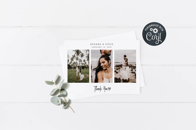 Photograph Thank You Card, Printable Wedding Thank You Card Template, Corjl Template, Flat or Folded 3.5×5 Card, Instant Download