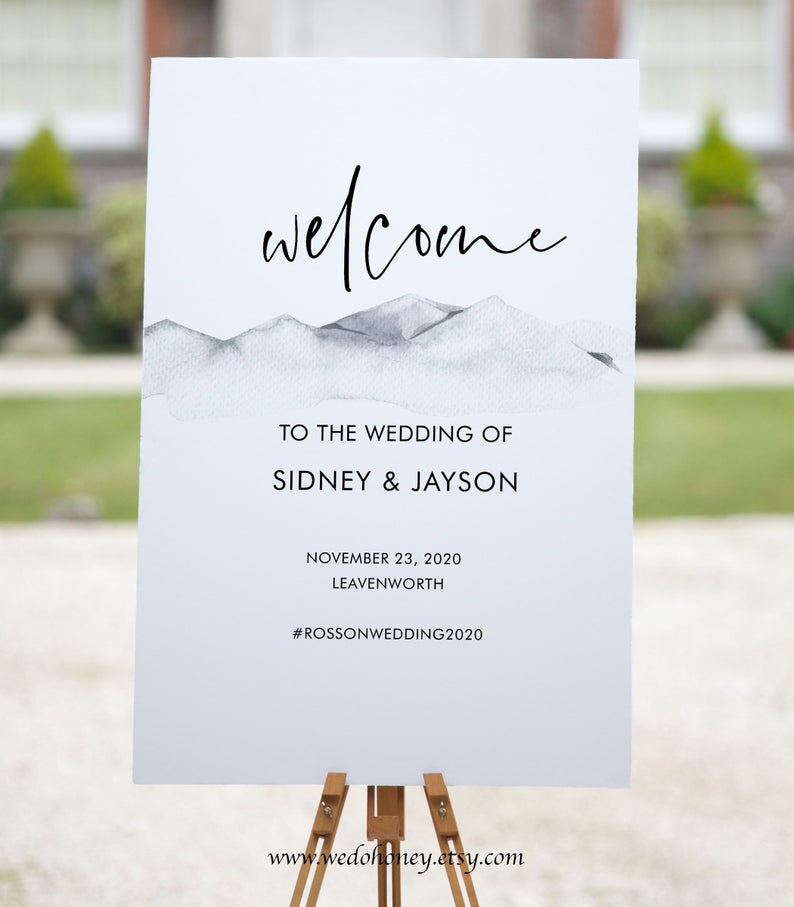 Rustic Mountain Welcome Sign Template, Watercolor Modern Mountains, Editable Text with Corjl #071