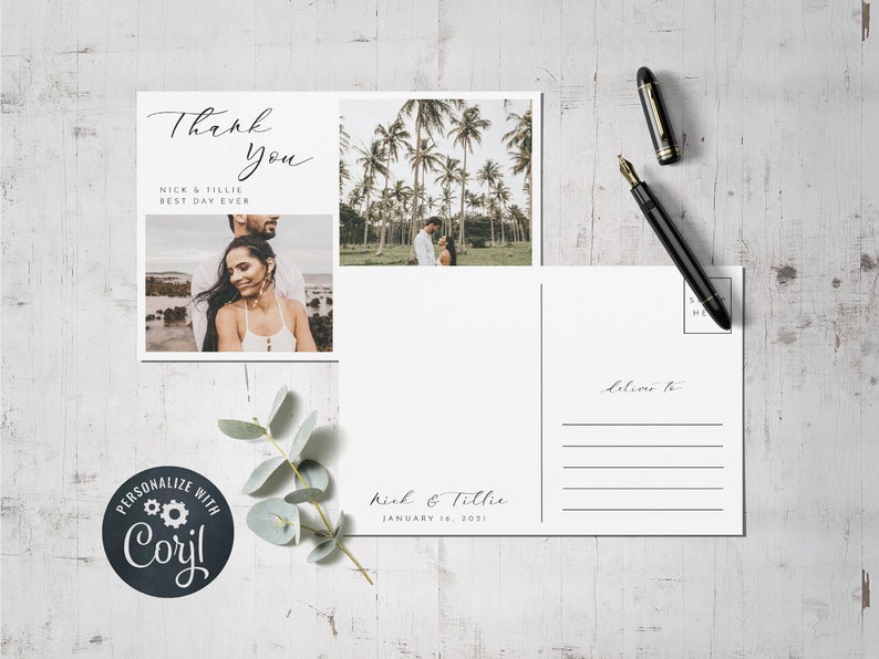 Thank You Card Postcard, Photo Printable Thank You Card Template, Corjl Template, Postcard Thank You 3.5×5 Card, Instant Download