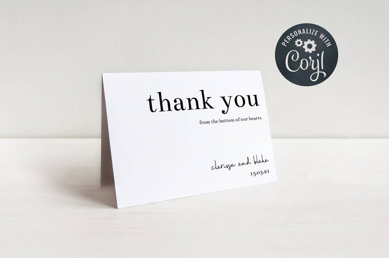 Minimalist Thank You Card, Printable Thank You Card Template, Corjl Template, Folded or Flat, Calligraphy Thank You, Instant Download, #MW1