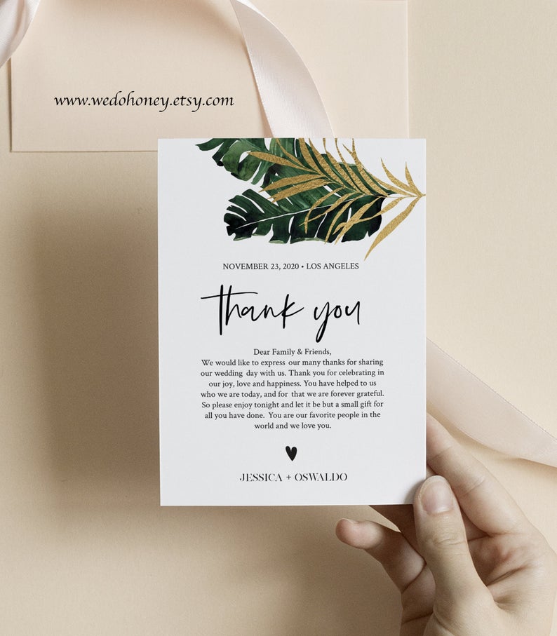 Tropical Greenery Thank You, Palm Summer Wedding, Jungle, Editable Text with Corjl #093