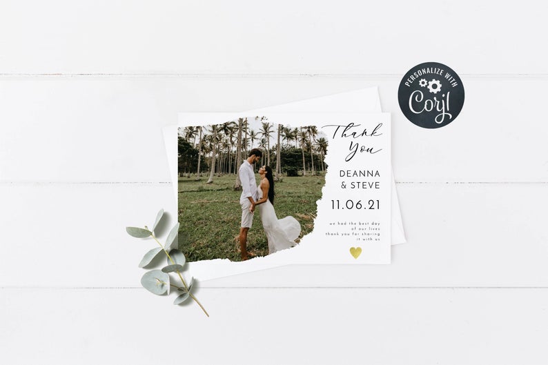 Photograph Thank You Card, Printable Wedding Thank You Card Template, Corjl Template, Flat or Folded 3.5×5 Card, Instant Download