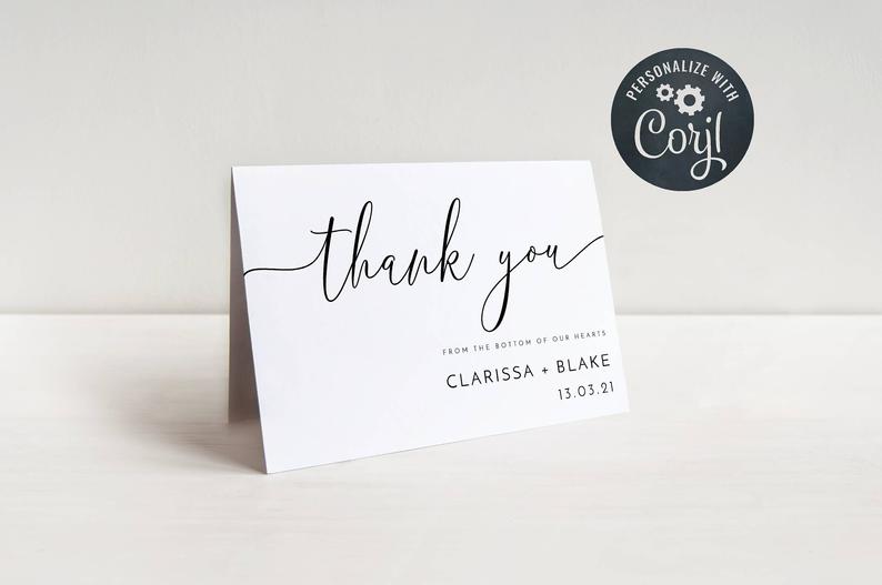 Minimalist Calligraphy Thank You Card, Printable Thank You Card Template, Corjl Template, Folded or Flat, Instant Download, DIY, #MW2