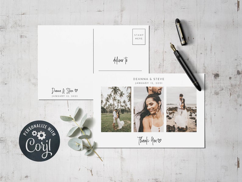 hank You Card Postcard, Photo Printable Thank You Card Template, Corjl Template, Postcard Thank You 6×4 Card, Instant Download