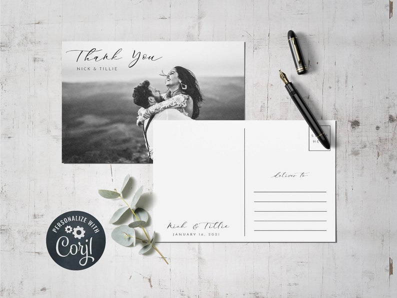 Thank You Card Postcard, Minimalist Photo Printable Thank You Card Template, Corjl Template, Postcard Thank You 3.5×5 Card, Instant Download