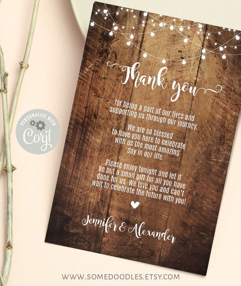 Rustic Thank you letter, printable editable templates, wedding table note, Instant Download, Templett, A422