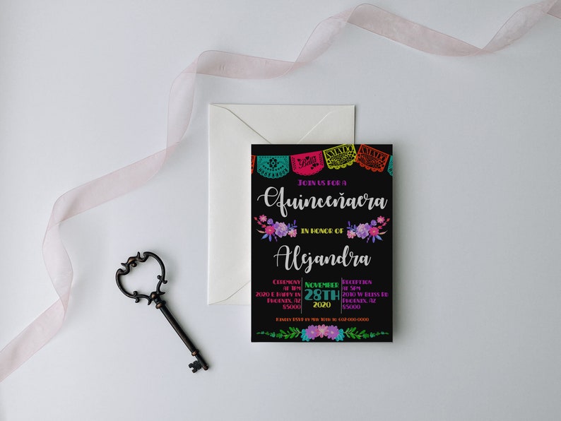 Fiesta Themed Quinceanera Invitation, Quinceanera Invitation, Invitation in Spanish, Invitacion de Quinceanera, Quinceanera Template