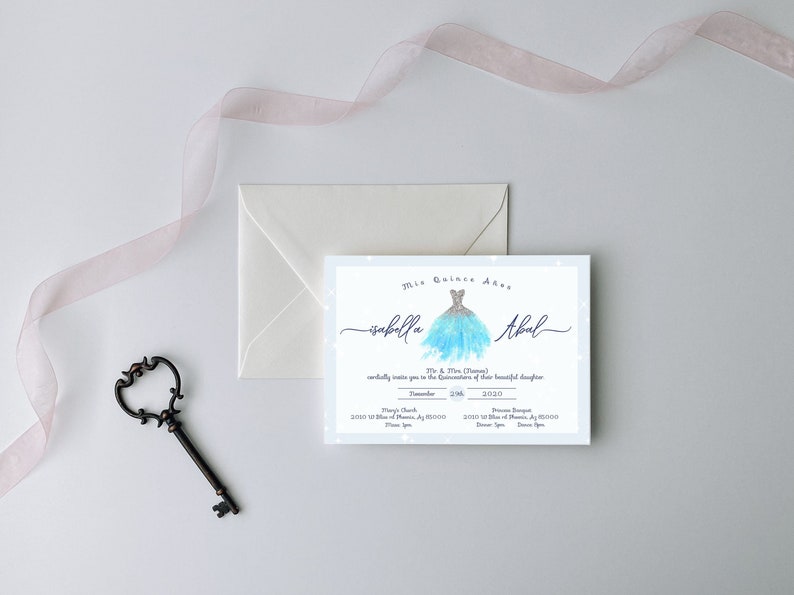 Blue Quinceanera Invitation, Quinceanera Invitation, Invitation in Spanish, Invitacion de Quinceanera, Quinceanera Template