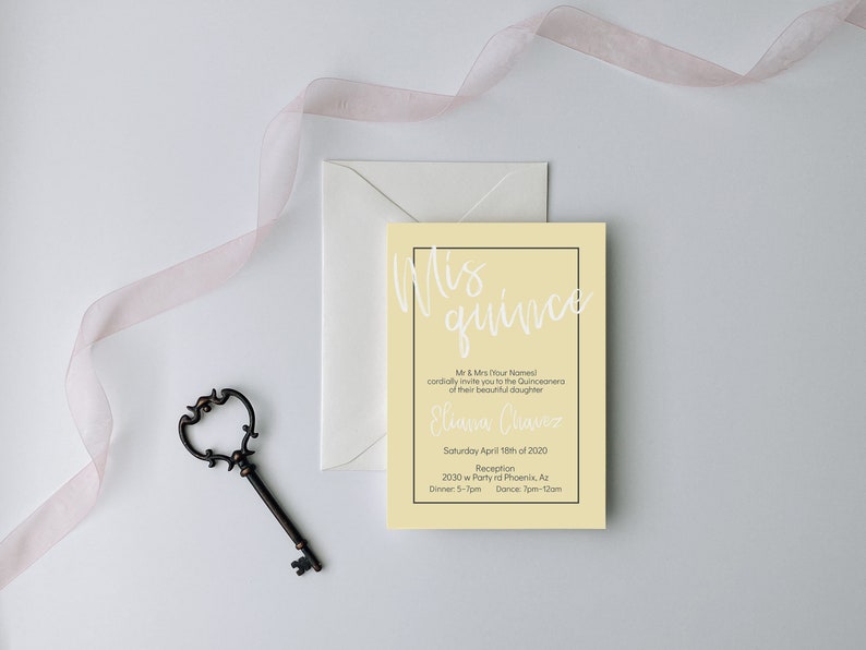 Yellow Quinceanera Invitation, Quinceanera Invitation, Invitation in Spanish, Invitacion de Quinceanera, Quinceanera Template