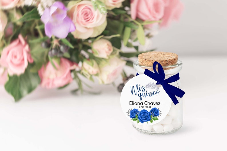 Blue Quinceanera Party Favors, Blue Quinceanera Stickers, Blue Quinceanera Labels, Blue Quinceanera Tag, 2in Circle, #SL300