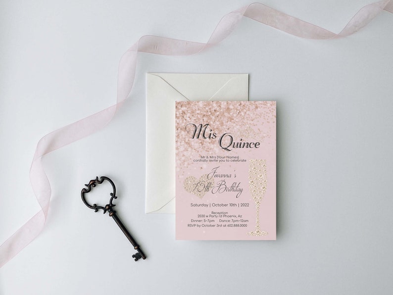 Rose Gold Quinceanera Invitation, Rose Gold Glitter, Rose Gold Invitation, Quinceanera Template, 15th Birthday Invitation, Rose Gold Party