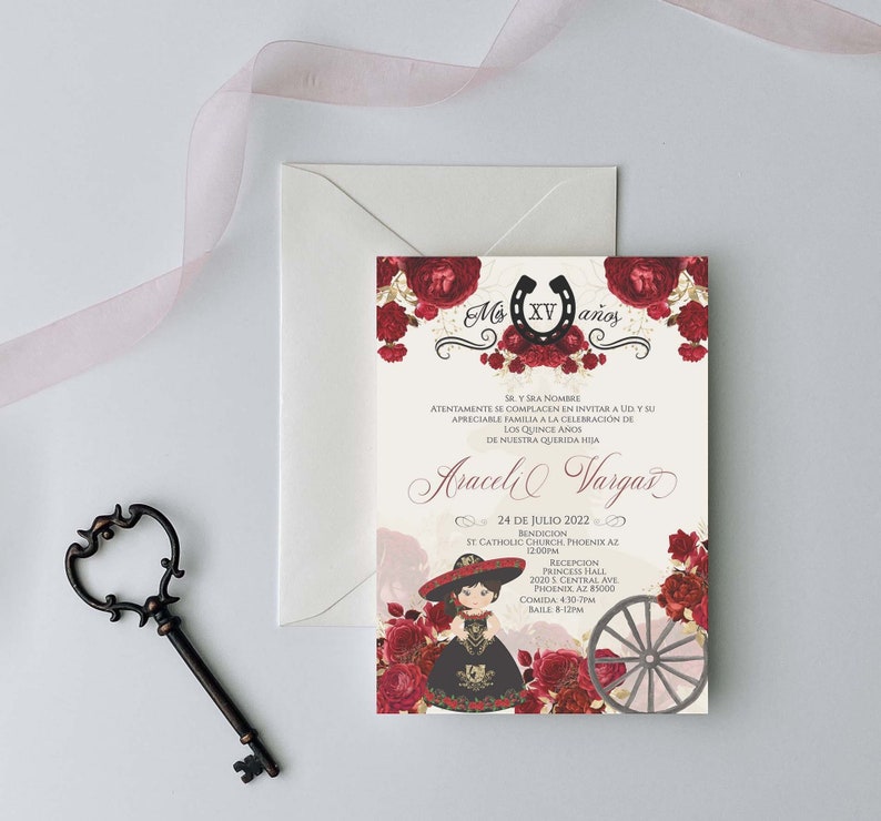Red Charro Quinceanera Invitation, Charro Quinceanera, Red and Gold Quinceanera, Charro Invitation, Western Quinceanera Invitation, Charro 2