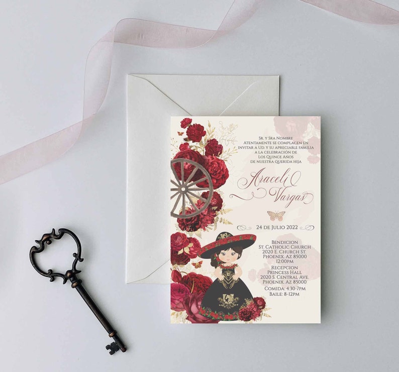 Red Charro Quinceanera Invitation, Charro Quinceanera, Red and Gold Quinceanera, Charro Invitation, Western Quinceanera Invitation, Charro 9