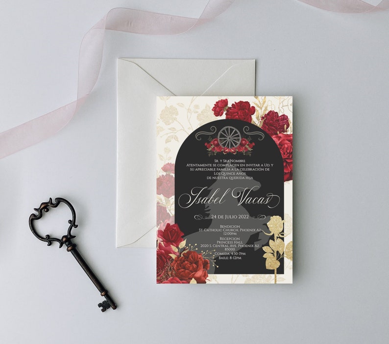 Red Charro Quinceanera Invitation, Charro Quinceanera, Red and Gold Quinceanera, Charro Invitation, Western Quinceanera Invitation, Charro 7