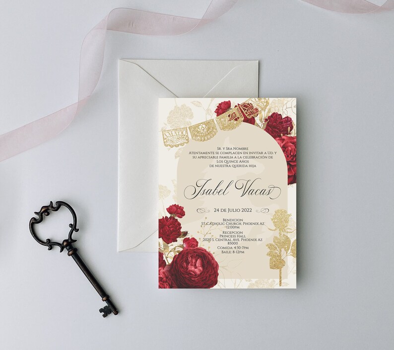 Red Charro Quinceanera Invitation, Charro Quinceanera, Red and Gold Quinceanera, Charro Invitation, Western Quinceanera Invitation