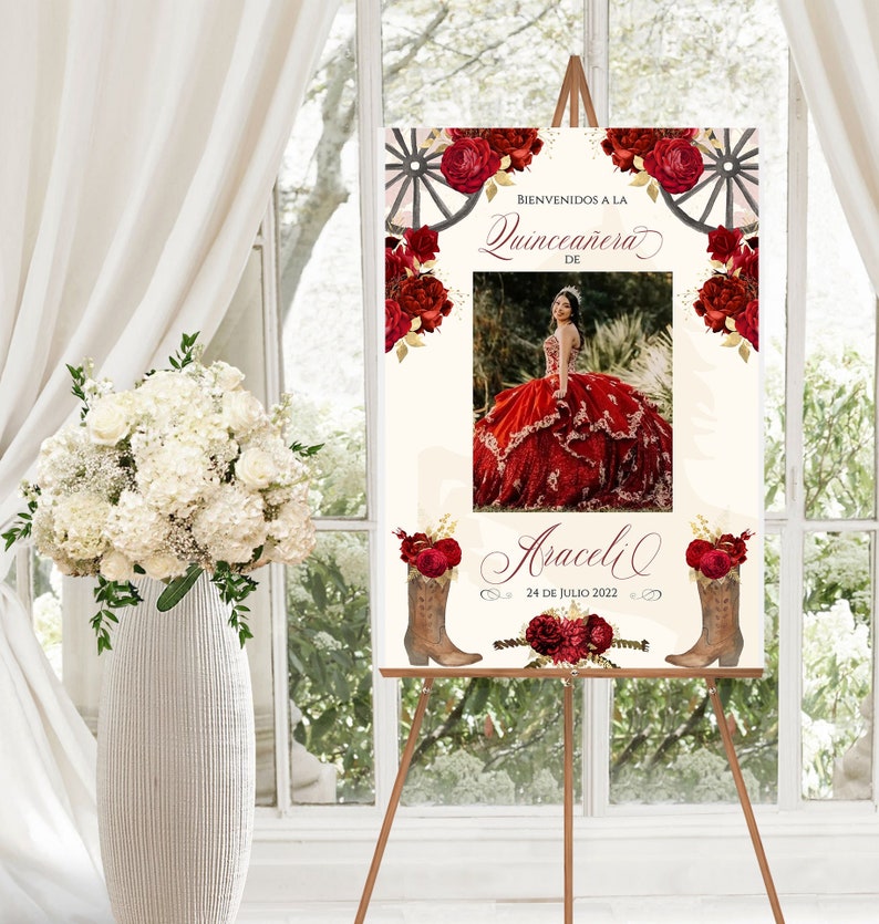 Red Charro Quinceanera, Charro Quinceanera, Red and Gold Quinceanera, Charro Welcome Sign, Western Quinceanera Invitation, Charro 7