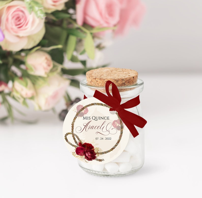 Red Charro Quinceanera Party Favors, Red Quinceanera Stickers, Red Quinceanera Labels, Red Quinceanera Tag, 2in Circle,