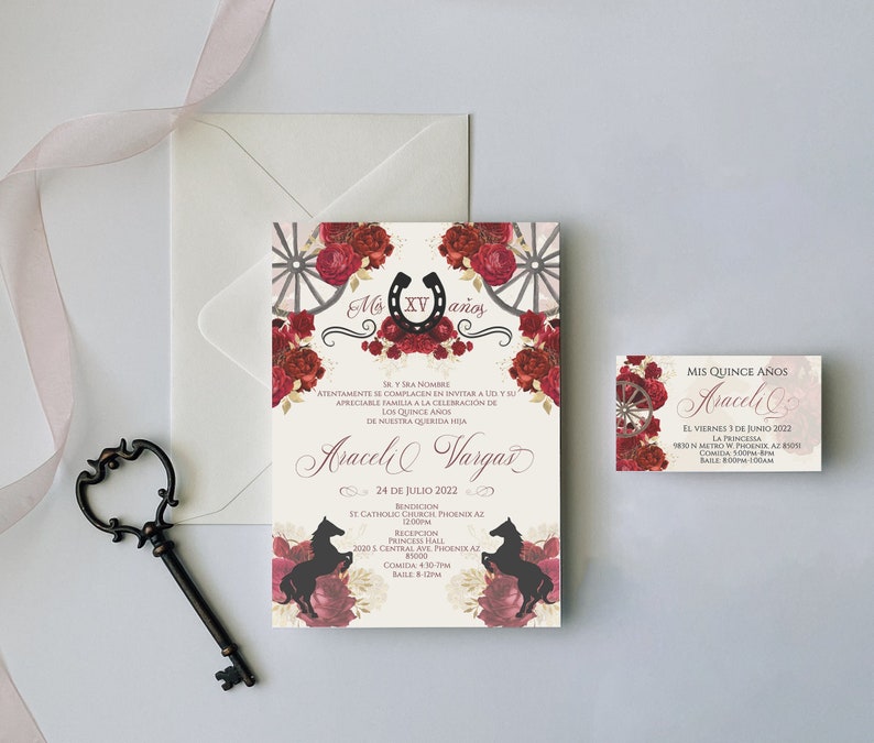 Red Charro Quinceanera Dance Pass, Charro Quinceanera, Red and Gold Quinceanera, 3.5x2in, Western Quinceanera, Matching Charro Invitation