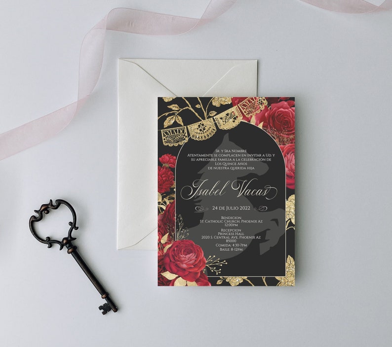 Red Charro Quinceanera Invitation, Charro Quinceanera, Red and Gold Quinceanera, Charro Invitation, Western Quinceanera Invitation, Black