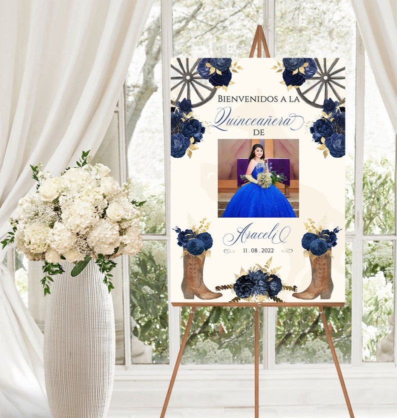 Navy Blue Charro Quinceanera Welcome Sign, Charro Quinceanera, Blue Quinceanera, Charro Welcome Sign, Western Quinceanera Sign, Charro 9