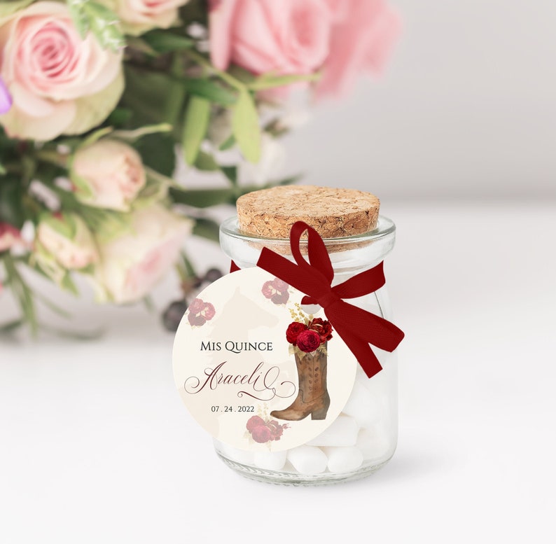 Red Charro Quinceanera Party Favors, Red Quinceanera Stickers, Red Quinceanera Labels, Red Quinceanera Tag, 2in Circle,