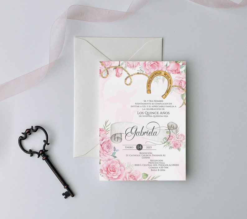Light Pink Charro Quinceanera Invitation, Charro Quinceanera, Pink Quinceanera, Charro Invitation, Western Quinceanera Invitation, Blush
