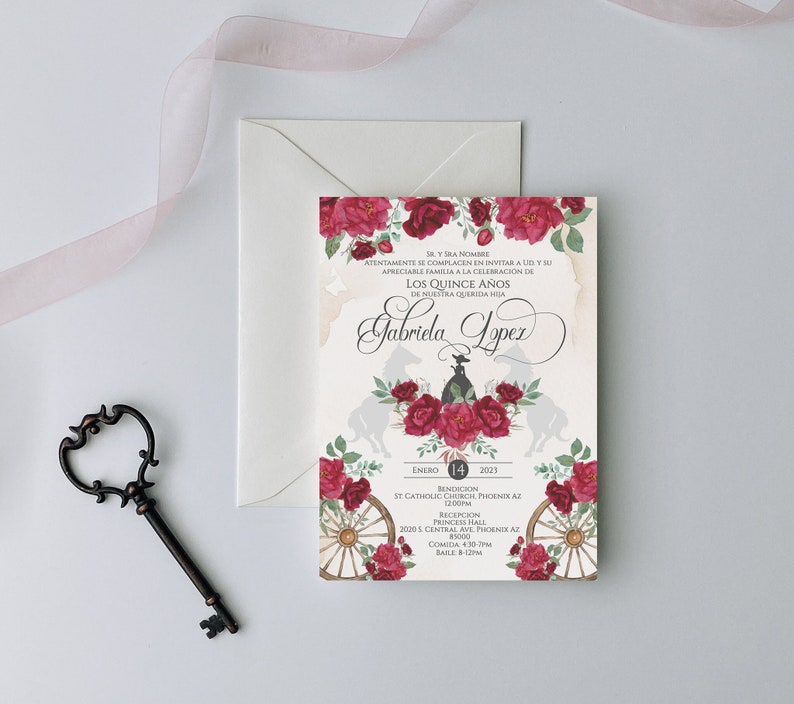 Red Charro Quinceanera Invitation, Charro Quinceanera, Red and Gold Quinceanera, Charro Invitation, Western Quinceanera Invitation, Charro 3