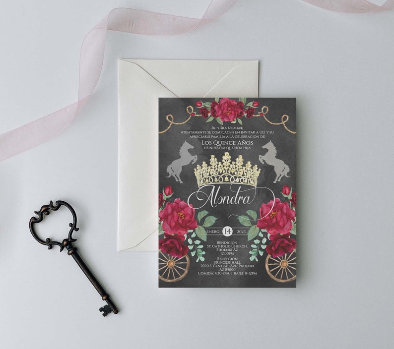 Red Charro Quinceanera Invitation, Charro Quinceanera, Red and Black Quinceanera, Charro Invitation, Western Quinceanera Invitation, Charro