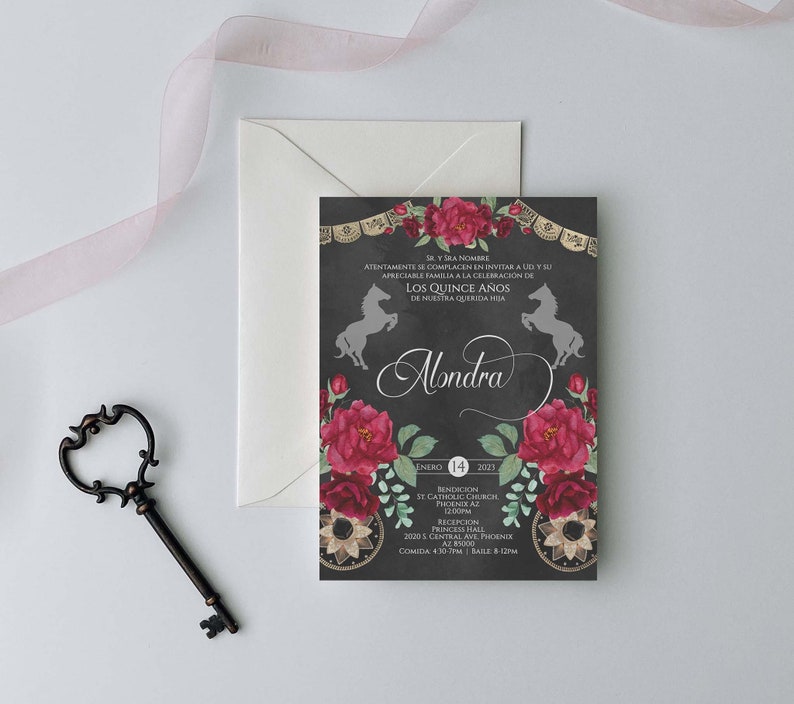 Red Charro Quinceanera Invitation, Charro Quinceanera, Red and Black Quinceanera, Charro Invitation, Western Quinceanera Invitation, Charro