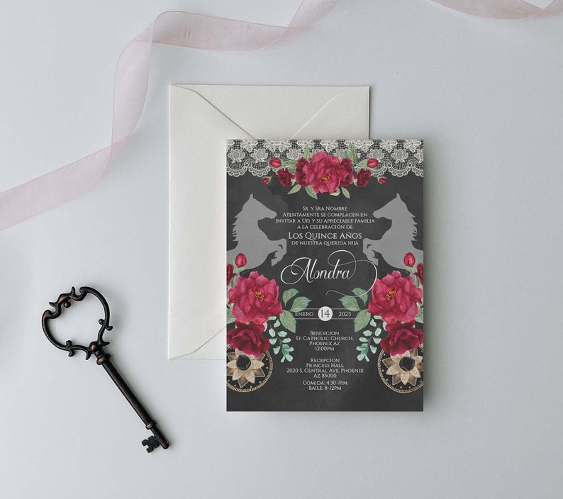 Red Charro Quinceanera Invitation, Charro Quinceanera, Red and Black Quinceanera, Charro Invitation, Western Quinceanera Invitation, Charro