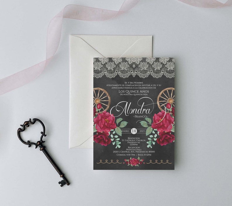 Red Charro Quinceanera Invitation, Charro Quinceanera, Red and Black Quinceanera, Charro Invitation, Western Quinceanera Invitation, Charro