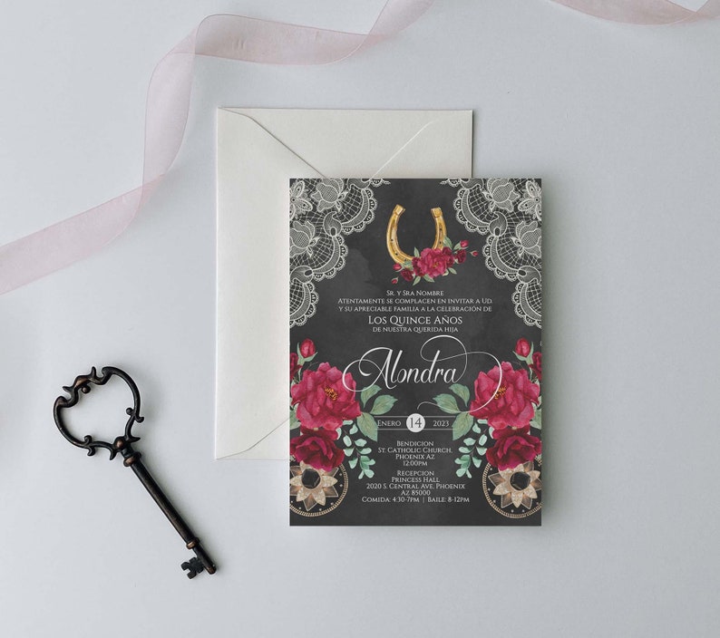 Red Charro Quinceanera Invitation, Charro Quinceanera, Red and Black Quinceanera, Charro Invitation, Western Quinceanera Invitation, Charro