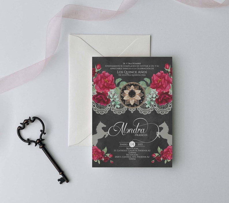 Red Charro Quinceanera Invitation, Charro Quinceanera, Red and Black Quinceanera, Charro Invitation, Western Quinceanera Invitation, Charro