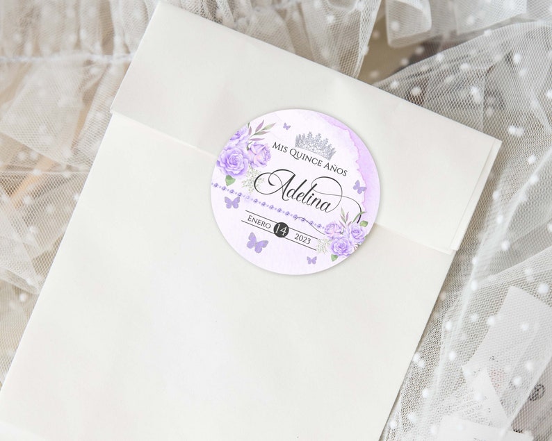 Purple Butterfly Quinceanera Party Favors, Purple Quinceanera Stickers, Purple Quinceanera Labels, Purple Quinceanera Tag, 2in Round,