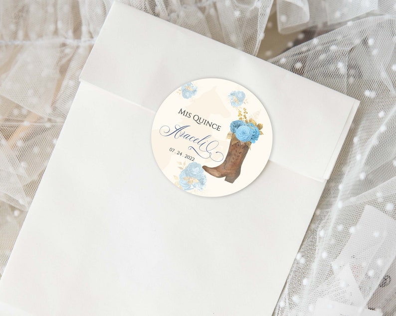 Blue Charro Quinceanera Party Favors, Blue Stickers, Blue Quinceanera Labels, Blue Quinceanera Tag, Blue party favor, 2in Circle, Blue